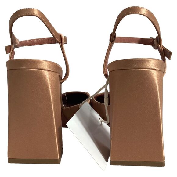 Amina Muaddi Charlotte Pumps in Brown Satin - Picture 3 of 7